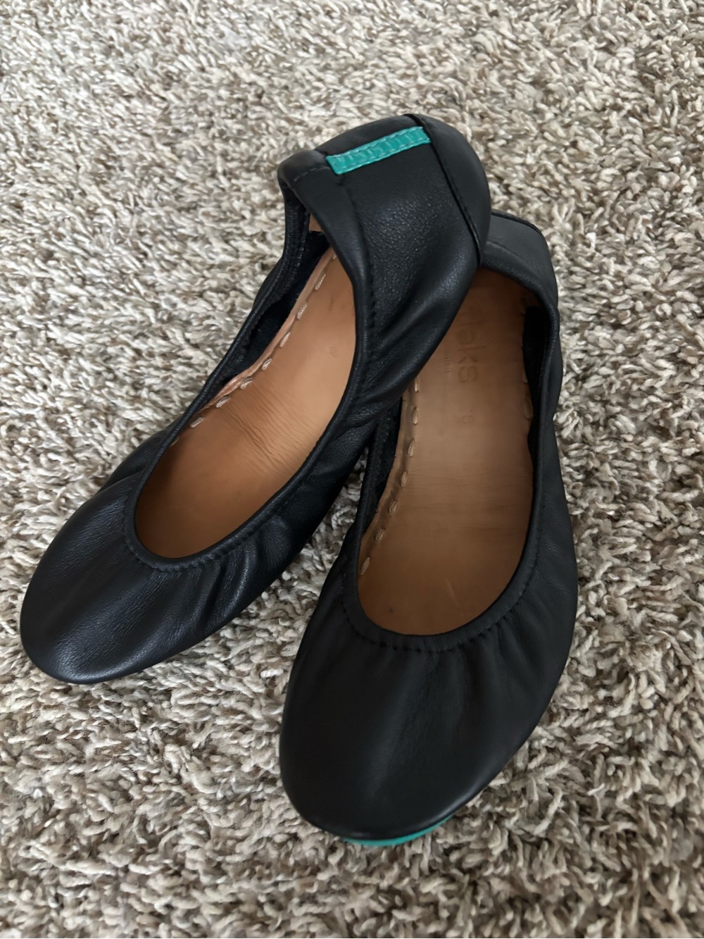 Tieks Black Leather Ballet Flats with Teal Accent 8